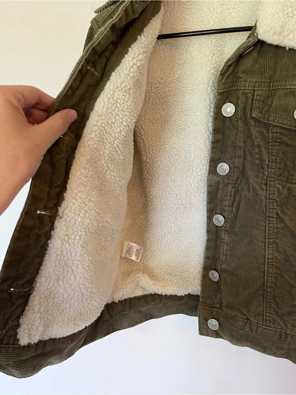 PacSun Olive Green Corduroy Jacket with Cream Sherpa Collar